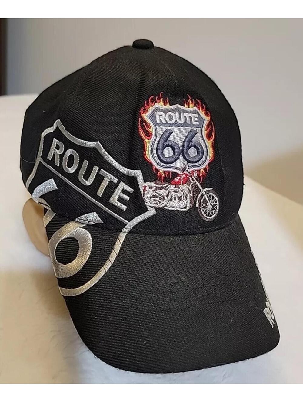 US ROUTE 66 RED MOTORCYCLE BIKE BALL CAP HAT BLACK